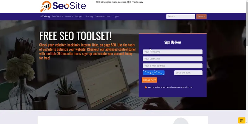 Screenshot seosite toolset