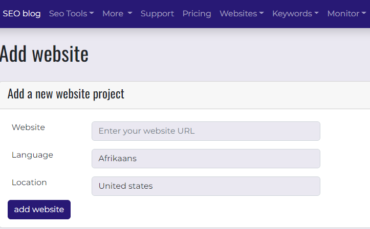 add website control panel SeoSite.